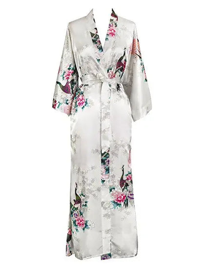 🍒Satin robe women plus size  with flowers peacock print kimono lounge gowns for women bride bridesmaid wedding bathrobe silky nighrwear Sittin' Satin Style