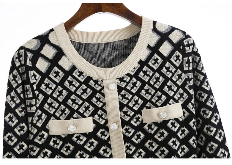 🍒Vintage knitted dress long sleeve mini o-neck autumn/winter Jacquard a-line outfits slim fit smart casual womens clothing breathable viscose Value Vintage