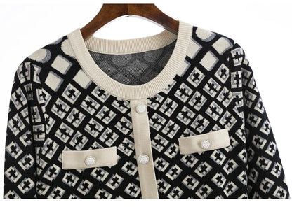 🍒Vintage knitted dress long sleeve mini o-neck autumn/winter Jacquard a-line outfits slim fit smart casual womens clothing breathable viscose Value Vintage