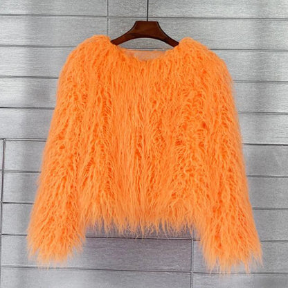 🍒Colorful fur coat for fall winter outerwear fashion pink faux fur jacket thick warm outdoor fashion occasion over jacket women Fluff Up Your Puff