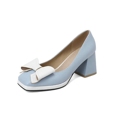 🍒Bow-tie heels women elegant shoes medium block heel pumps office wedding party shoes for occasions