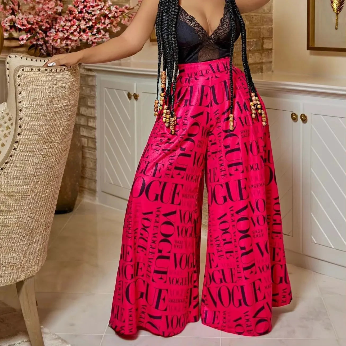 🍒Extra wide leg pants printed long trousers loose high waist comfortable trendy flared bottoms smart casual fashion women occasion party wear Speak Style