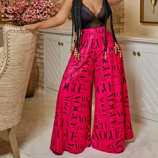 🍒Extra wide leg pants printed long trousers loose high waist comfortable trendy flared bottoms smart casual fashion women occasion party wear Speak Style