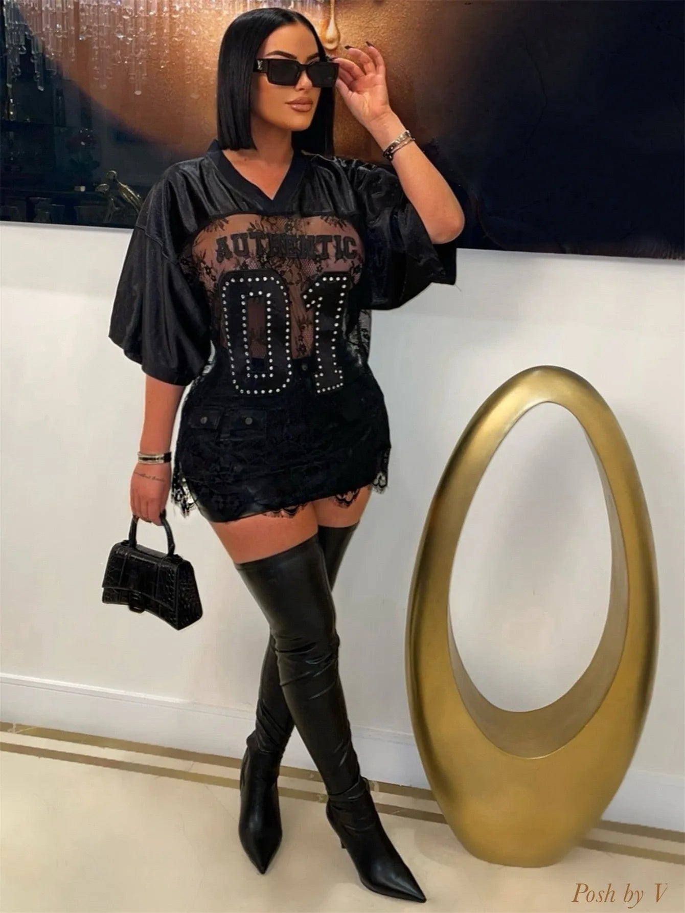 🍒T-shirt tops for women v-neck mesh top loose long floral tee casual Y2k streetwear elegant clubing t-shirts summer fashion wear Lace Mesh top A1 To The O1