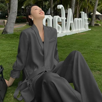 🍒Fashion high end pants suit Professional suit coat and wide leg pants white two piece set women outfits Pick Up This Big Up