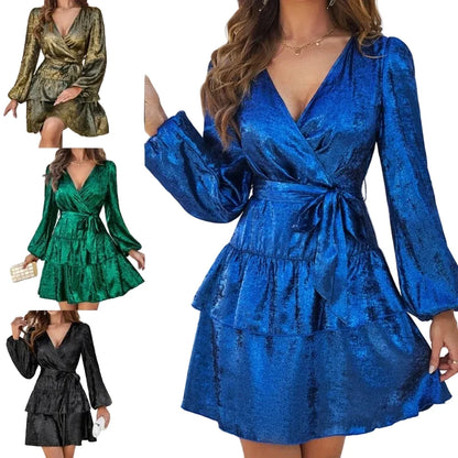 🍒Long sleeve dress solid colour ruffle outfits women layered evening cocktail clothing vacation fashion prom party occasion wear TASTEFUL RUFFle PUFF sleeve