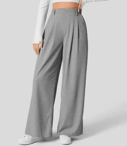 🍒Elegant women straight pants flowy solid colour high waisted trousers wide leg work wear female fashion clothes No Need To Put The Leg Work In To Get These Legs