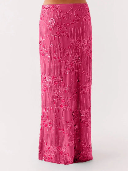 🍒Sequin maxi skirt high waist sparkle pearl embellished long  skirt for women glitter rhinestone fashion going out club clothes You Dont Need To Be At A Seaside ROCK This SWEET