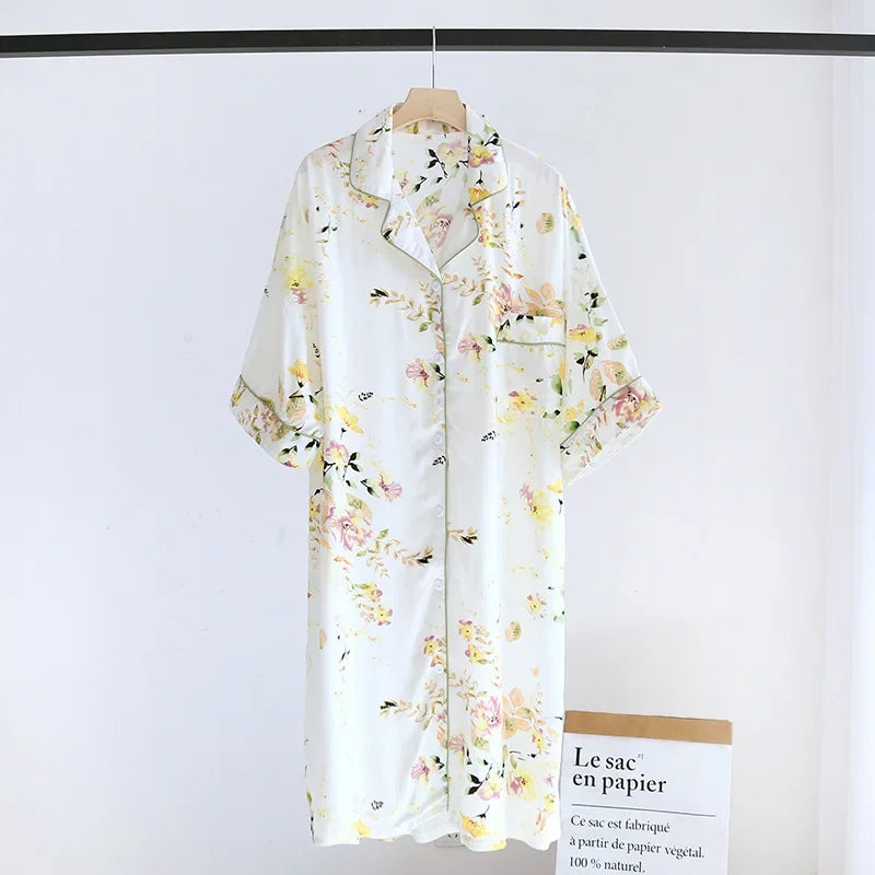 🍒Womens pyjama nightie cotton viscose comfy cardigan nightdress loose fit short sleeve nightgown floral print night wear sleep dress Comfort Cool