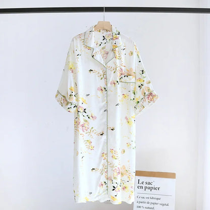 🍒Womens pyjama nightie cotton viscose comfy cardigan nightdress loose fit short sleeve nightgown floral print night wear sleep dress Comfort Cool