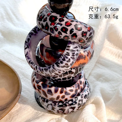 🍒Animal print bangles resin large cuff bangles for women wide chunky leopard print bracelet Irregulier jewellery Hand Yourself An Animal