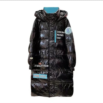🍒Down cotton Jacket long for women hooded zipper coat winter snow thick warm outerwear Female shiny puffer Get Down Town Down