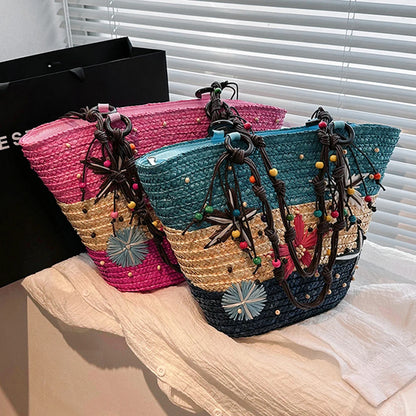 🍒Starfish wicker bag hand-embroidered beaded bohemian straw straw bag summer fashion beach bag casual seaside beach party accessories