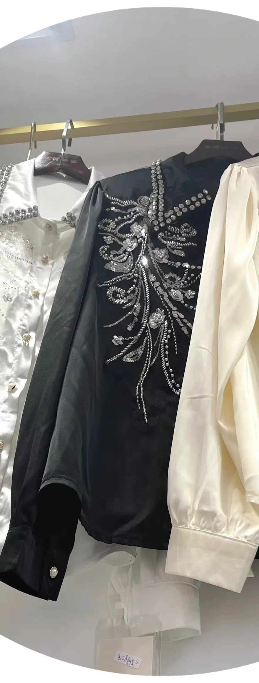 🍒Sequin shirt with beading ruffle blouse for women black occasion shirt Y2k long sleeve occasion top feminine fashion evening wear party wear tops Look Frilling In Your Frilly Frills