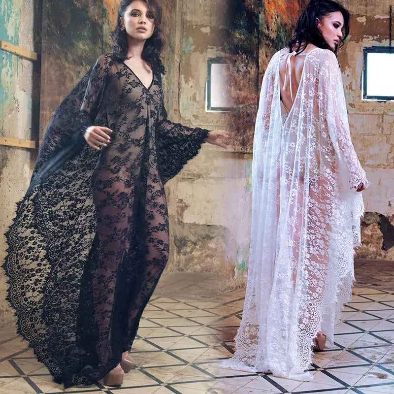 🍒Lace beach cover up robe Beachwear swim dress holiday outfits women black white swimsuit see-through beach wear Net This Lace