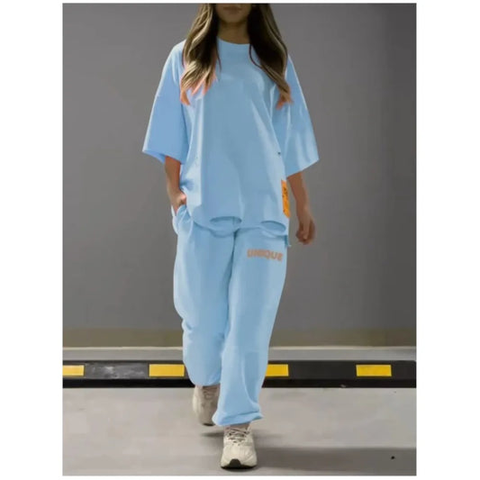 🍒Neon summer clothes fashion hollowed out o neck solid t shirt women's two piece set relaxed casual tracksuit for women with pocket pants Stand Out In Neon