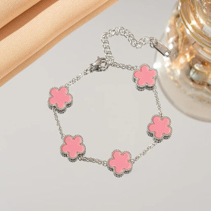 🍒Five leaf clover bracelet flower petal shell bracelet for women double sided blossom flower smart casual stainless steel jewellery colourful accessories delicate and durable