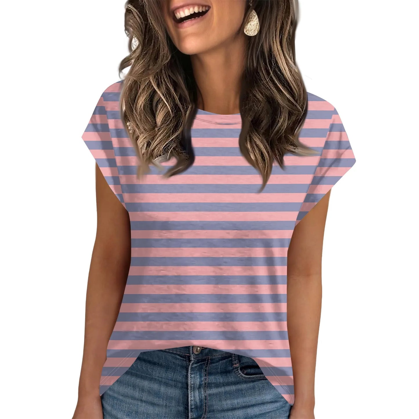 🍒Womens summer tops crop striped workout tee cap sleeve t-shirt to wear under jacket fashion trendy clothes