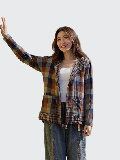🍒Plaid pocket hood jacket top shirts check blouses spring summer fashion casual wear women check clothing outdoor style cheeky chic check