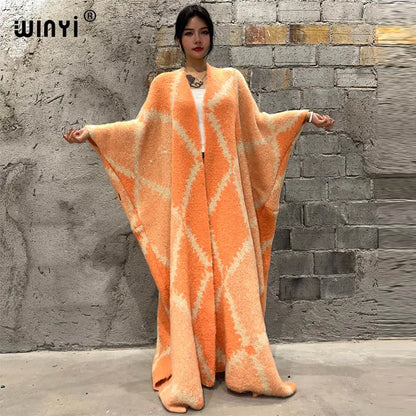 🍒Fashion poncho loose fashion print knitted coat neutral loose thick comfortable womens warm fover coat knitted poncho maxi long jacket You'll Get aLONG with A PONCHO