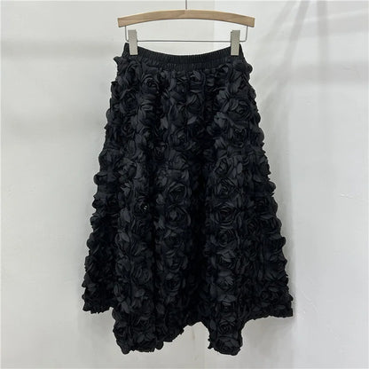 🍒3D flower skirt versatile flower mid-calf a-line fashion wear for women high waist big swing feminine outfit occasion wear party wear chic floral high waist a-line sweet solid colour clothing Pick This Rose And Put It In Your Basket