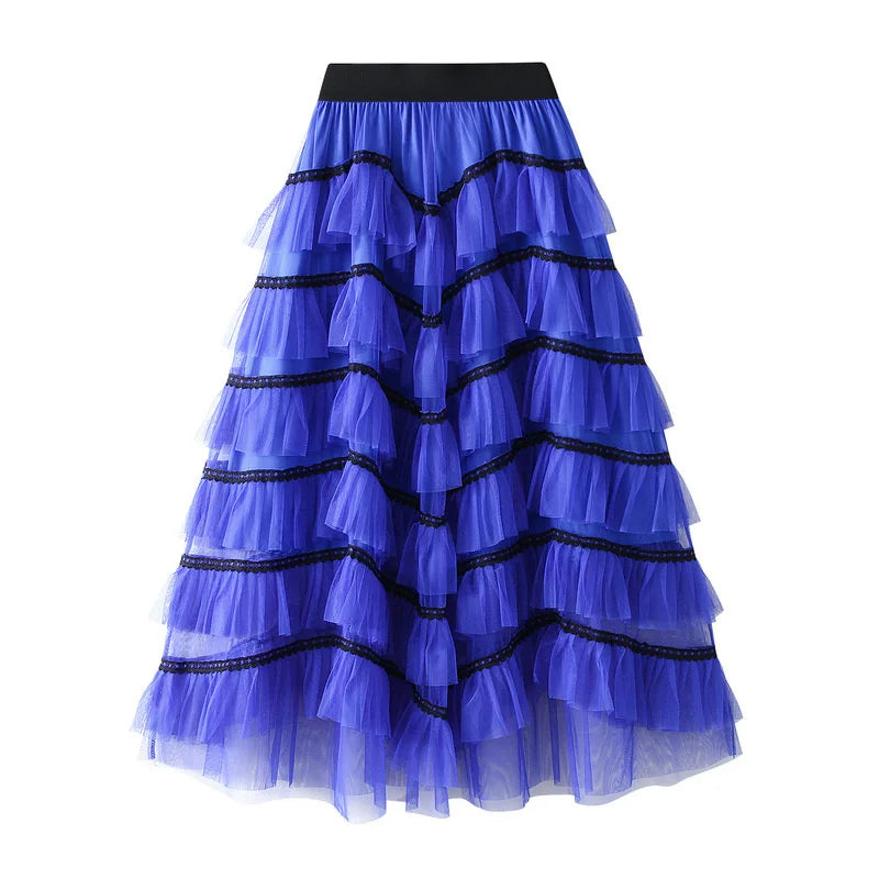 🍒Mesh cake skirt elasticated waist summer fashion midi long skirts for women female smart casual clothes princess skirts for adults occasion party wear Teirs Of Fashion Passion