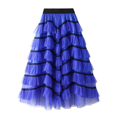 🍒Mesh cake skirt elasticated waist summer fashion midi long skirts for women female smart casual clothes princess skirts for adults occasion party wear Teirs Of Fashion Passion