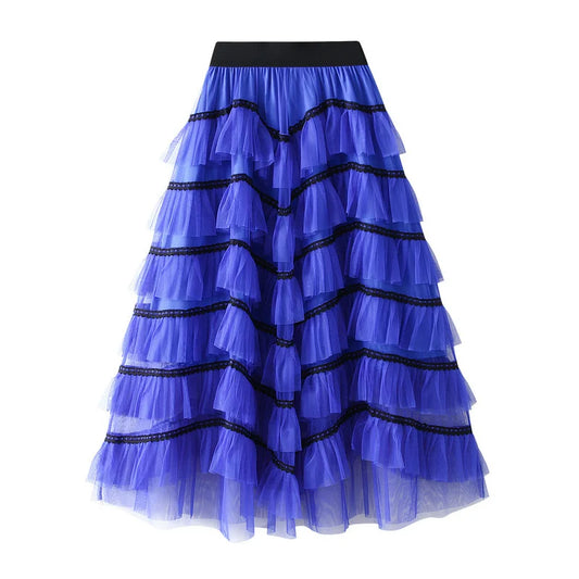 🍒Mesh cake skirt elasticated waist summer fashion midi long skirts for women female smart casual clothes princess skirts for adults occasion party wear Teirs Of Fashion Passion