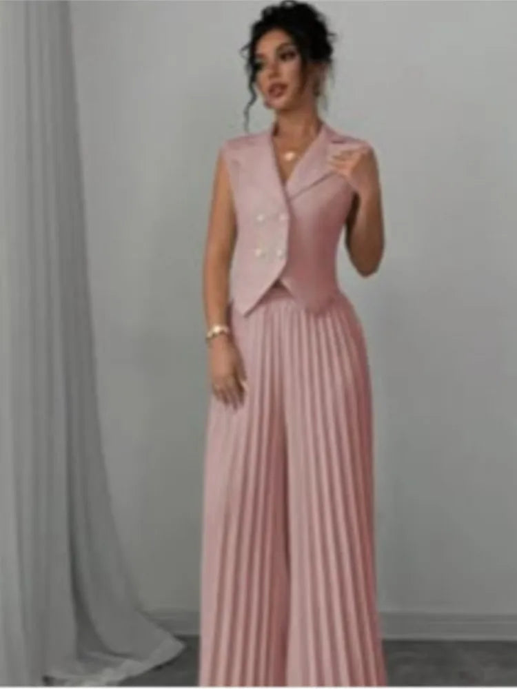 🍒Womens vest outfits cropped waistcoat plus trousers two piece set formal spring summer fashion retro wide-leg pleated pants and slimming sleeveless cropped vest occasion wear  smart casual Invest In A Vest Set