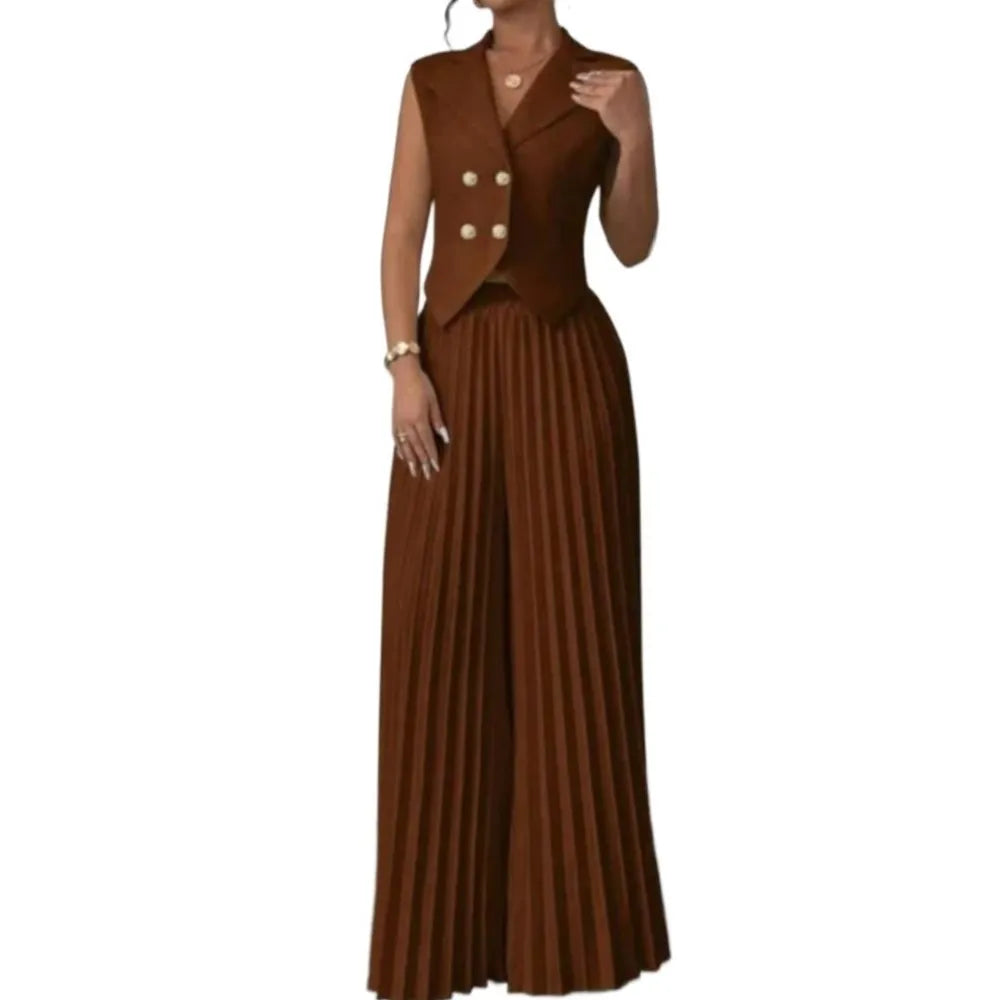 🍒Womens vest outfits cropped waistcoat plus trousers two piece set formal spring summer fashion retro wide-leg pleated pants and slimming sleeveless cropped vest occasion wear  smart casual Invest In A Vest Set
