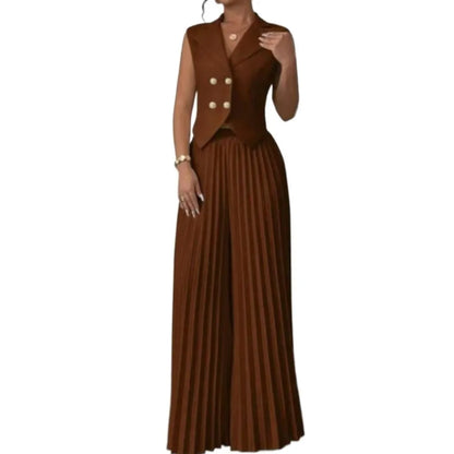 🍒Womens vest outfits cropped waistcoat plus trousers two piece set formal spring summer fashion retro wide-leg pleated pants and slimming sleeveless cropped vest occasion wear  smart casual Invest In A Vest Set