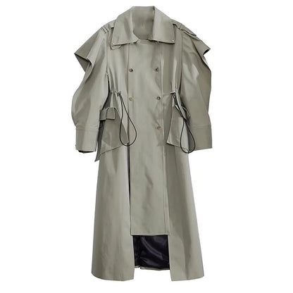 🍒Long oversized trench coat elegant ruffled outerwear for women double breasted luxury designer overcoat runway fashion  Trendy Travel Trench Classic Comfort