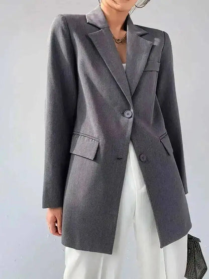 🍒Back button blazer designer with upper back pocket outerwear clothes for women grey lapel long sleeve jacket fashion female coat spring chic occasion wear Put This In Your BACK POCKET For That BLAZERing Hot Occasion