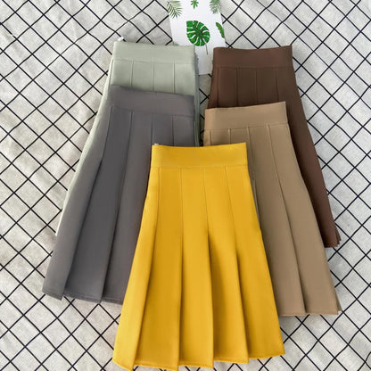 🍒Summer high waist skirt a-line short black plleated midi smart casual clothimg women female fashion wears Get These Box Pleats Boxed