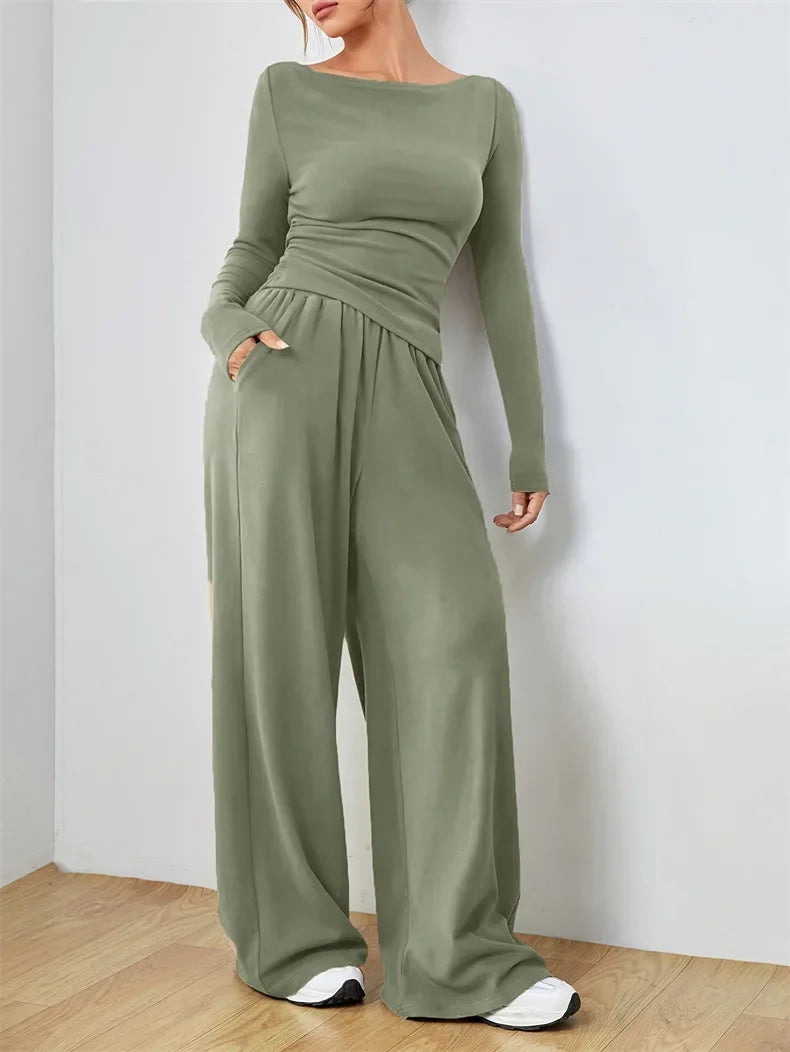 🍒Two-piece wide-leg pants set soft syle clothing Irregular fashion  yoga sports set womens smart casual wear