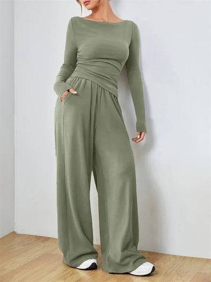 🍒Two-piece wide-leg pants set soft syle clothing Irregular fashion  yoga sports set womens smart casual wear