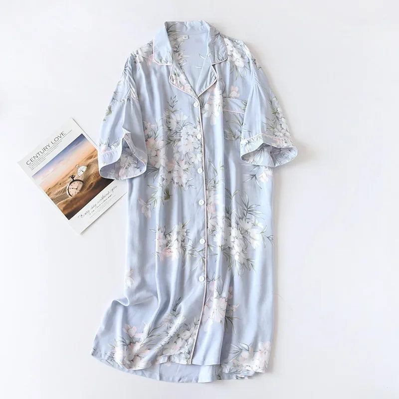 🍒Womens pyjama nightie cotton viscose comfy cardigan nightdress loose fit short sleeve nightgown floral print night wear sleep dress Comfort Cool