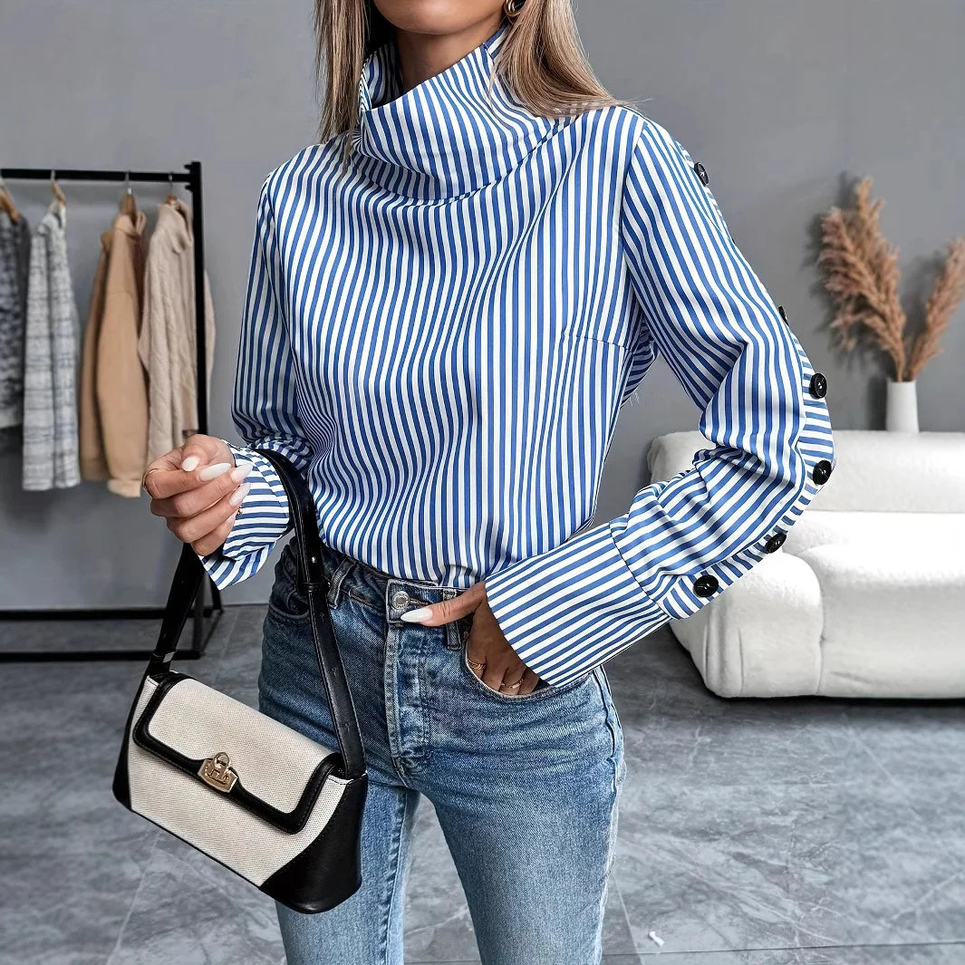 🍒 Stripe long sleeved top for women elegant office wear shirt buttoned Fashion midi dress shirt summer women bohemian short sleeve floral outfit lemon print sundress belted elegant long dress smart casual clothes Womens  blouse