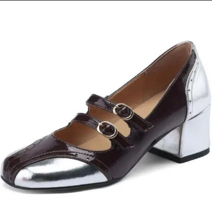 🍒Genuine leather chunky heels sandals womans pump sandals buckle ankle strap shoe open back wedding guest 33-46 shoes smart casual occasion footwear Chuck In Your Chunks