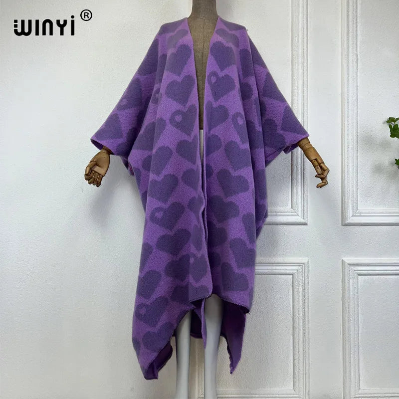 🍒 Heart print cardigan womens knitwear kimono fashion autumn winter smart casual wear party coat thick warm womens holiday coat women Warm Hearted