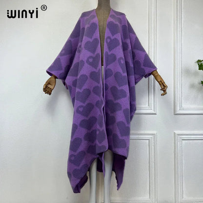 🍒 Heart print cardigan womens knitwear kimono fashion autumn winter smart casual wear party coat thick warm womens holiday coat women Warm Hearted