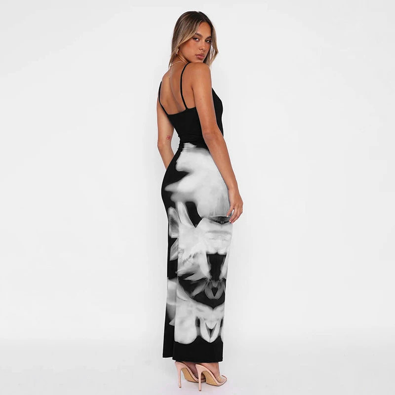 🍒Summer print maxi dresses camisole fashion sleeveless clothes for women backless outfit bodycon maxi smart casual clothing club wear party occasion wear Get on the hot girl SIDE with big FLOWERS