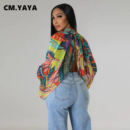 🍒Colourful chiffon blouses plus size printed front split blouse fashion batwing loose fitting see though top with puff sleeves party night club blouses shirt for women OPEN Up Your Armoire to A Cool BLOUSE
