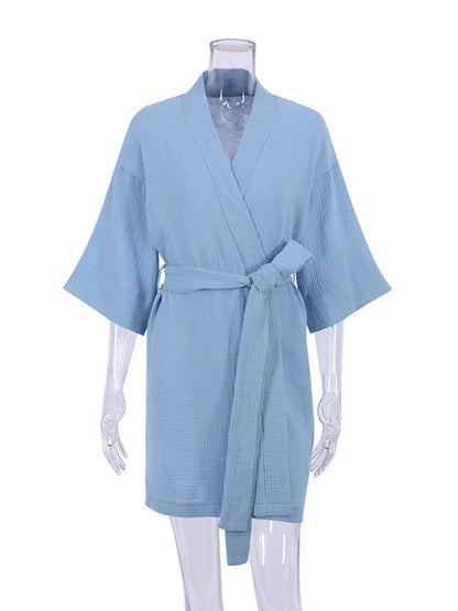 🍒Cotton short dressing gown womens solid colour bathrobe short sleeve loose nightwear casual female nightgown Get Wrapped Up In A Shortie