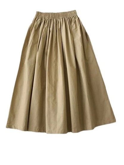 🍒Pleated knee length skirt with pockets womens white long skirt simple fashion summer wear smart casual clothing everday essensial wear every day wear elegant high waist a-line female skirt outfit Simply Easy
