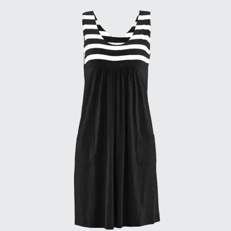 🍒Fashion striped dress vest style summer outfit with pockets loose sleeveless beach wear for women’s solid clothing for holiday casual wear  SHORELY Sweet Stripes
