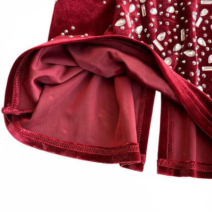 🍒Bodycon o-neck long sleeve dress glitter rhinestone outfit velvet chic vintage style clothing chic autumn fall fashion party occasion wear Get Wine Stoned