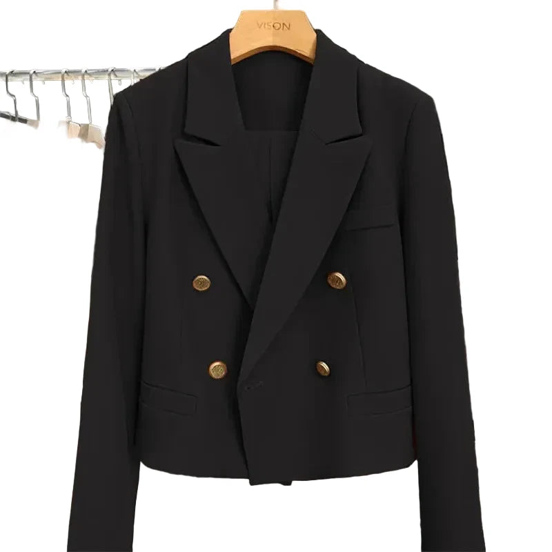 🍒Crop blazer for women long sleeve short double breasted Jacket smart casual outerwear  occasion spring and autumn fashion   Cream Of The Crop Cool