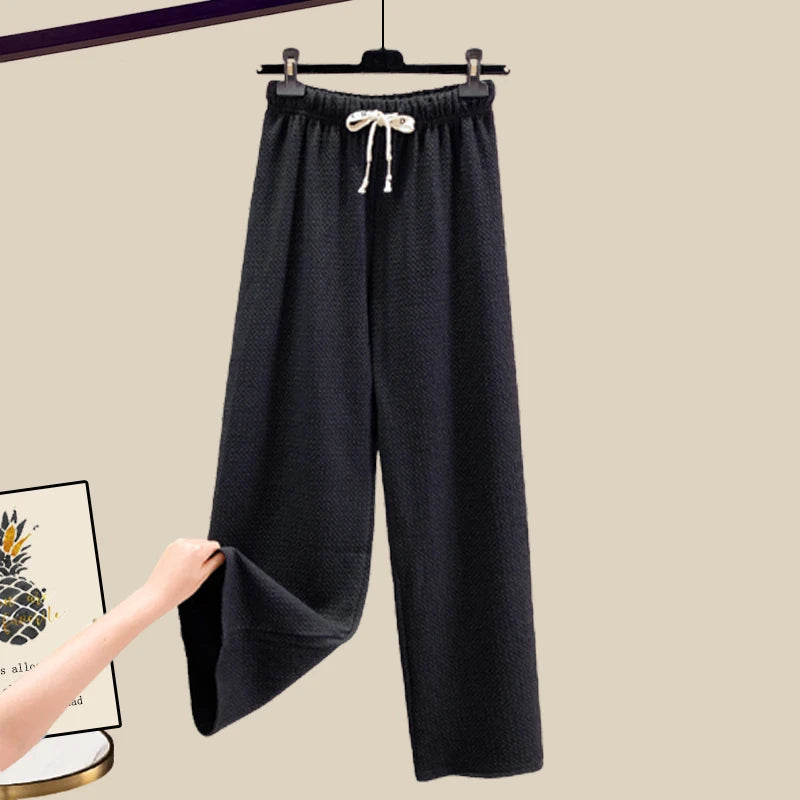 🍒Two piece set suit chic knit t-shirt with love heart top women  and casual wide leg pants sets elegant casual clothing home wear clothes  Love This Set