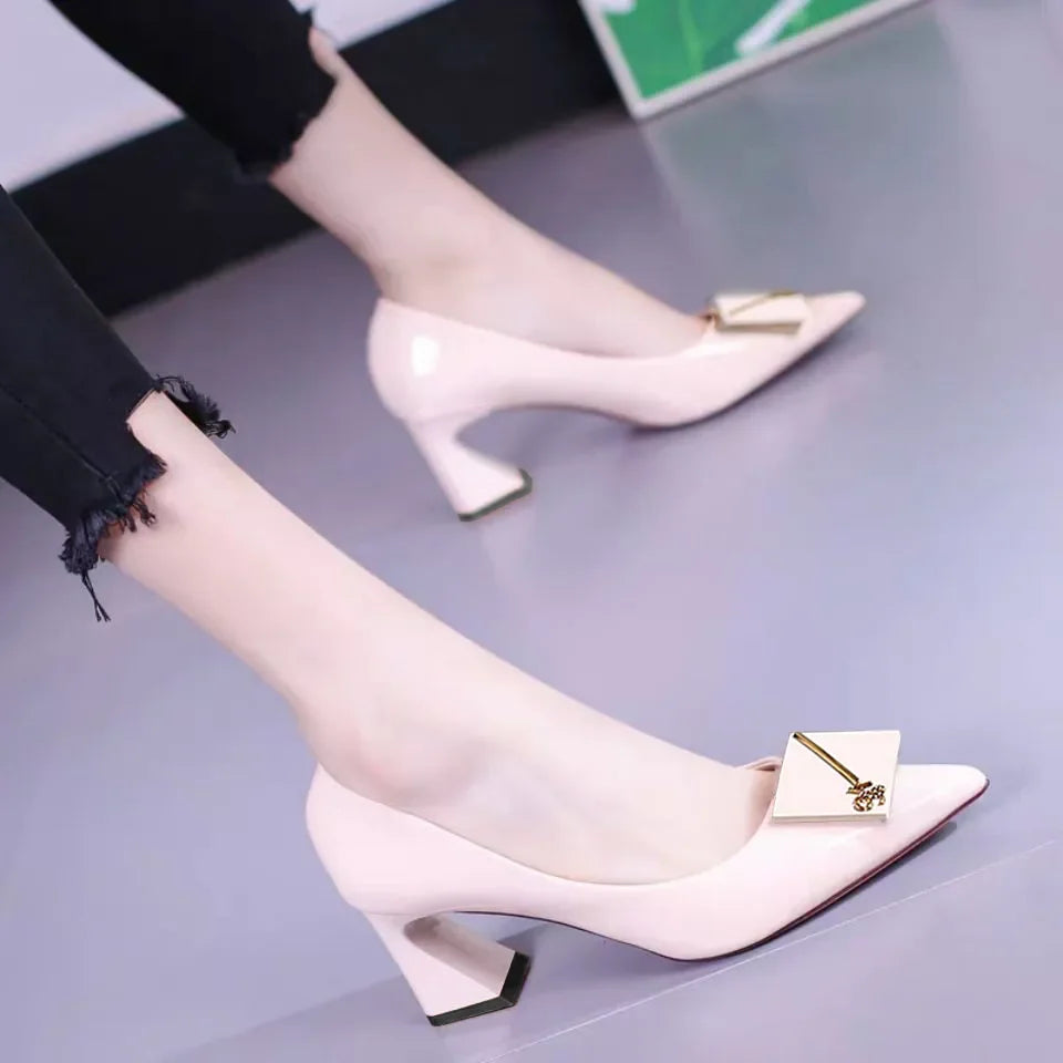 🍒Womens chunky heel pumps pointed toe shoes for women high heel footwear for occasions party shoes